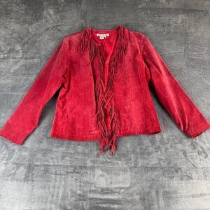 Vintatge Ami Red Leather Western Style Fringe Jacket Size Large Rodeo Cow Girl
